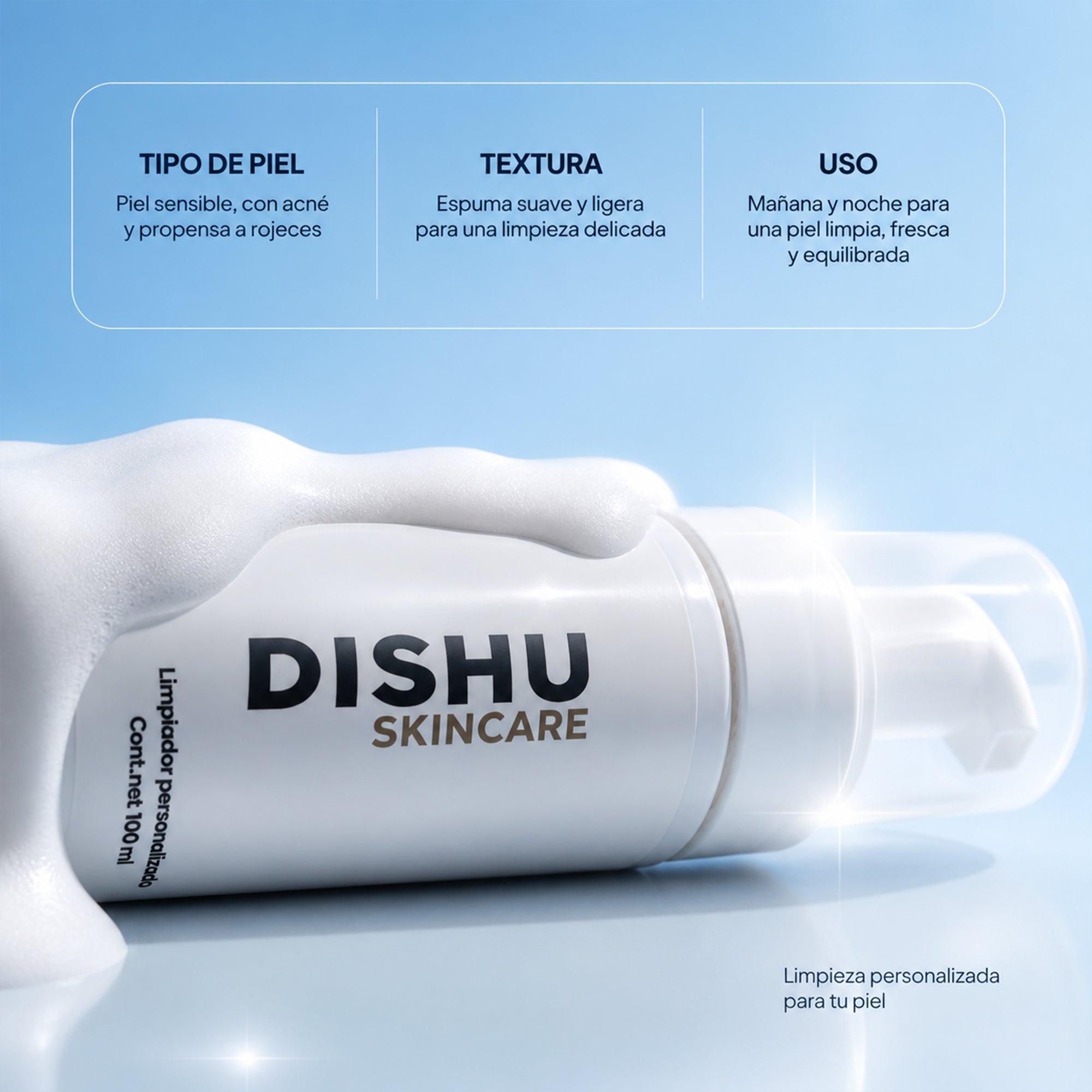 Limpiador personalizado Dishu para piel sensible con acné, espuma suave y uso matutino y nocturno
